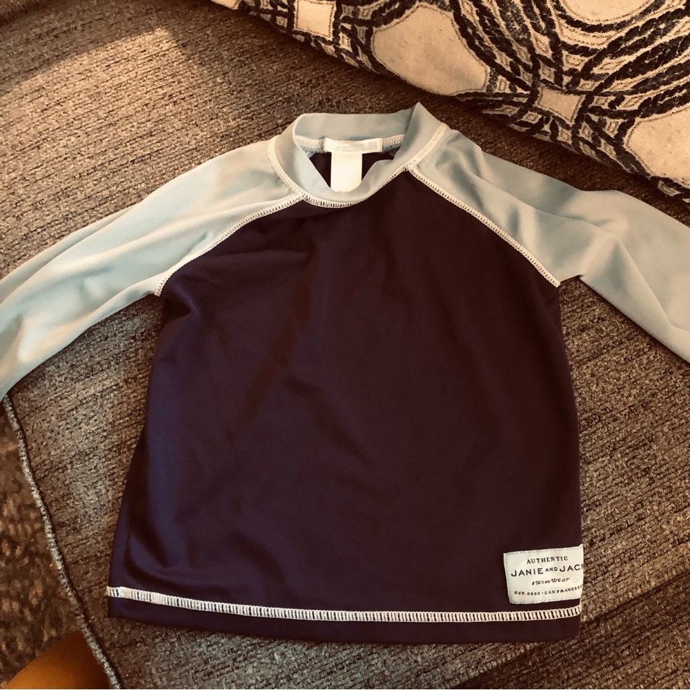 Janie and Jack Navy Blue + Light Blue Rash-guard Swim Shirt baby boy